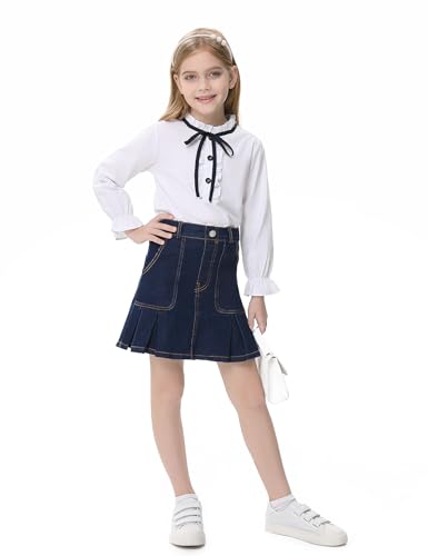Image of 2026 Girl's Denim Skirts Elastic Waist Pleated Toddler Girls Jean Skirt Size 3-12