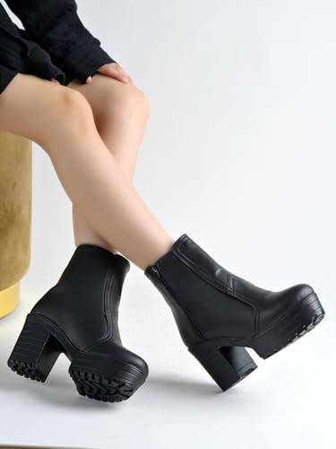 Image of Women's Chunky Heel Ankle Boots - Side Zip Short Booties || Non-Slip Sole, Comfortable Block Heel Fashion Boots