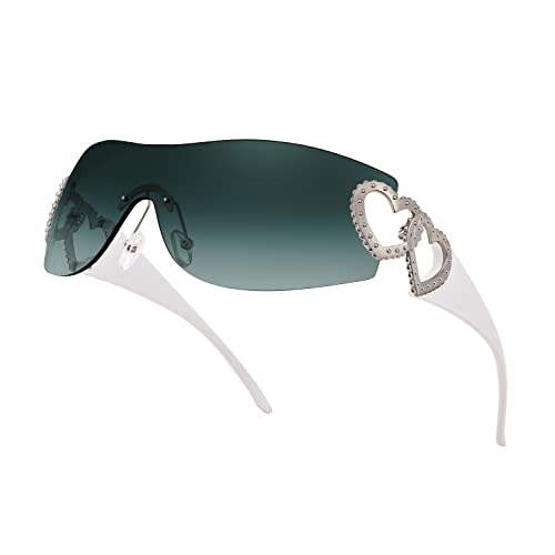 FEISEDY Rimless Y2K Sunglasses Heart for Women Men Fashion Futuri...