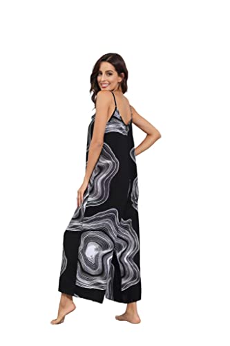 Image of BUENOS NINOS Women's V Neck Floral Maxi Dress Boho Printed Adjustable Spaghetti Strap Ethnic Beach Long Dress with Pockets