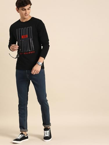 Image of Bewakoof Men's Cotton Printed LeaderFull Sleeves | Round Neck | Regular Fit T-Shirt /Tee