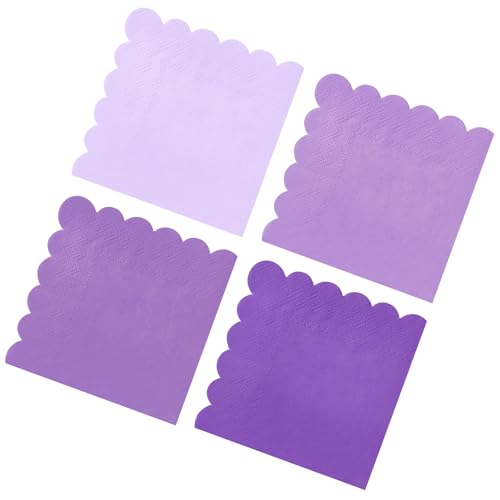 120PCS Gradient Purple Cocktail Party Napkins Purple Scalloped Beverage Dessert Paper Napkin for Birthday Wedding