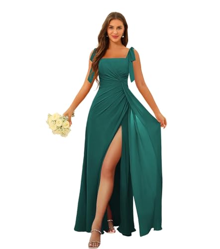 Dessiny Ruffles Square Neck Chiffon Bridesmaid Dresses Long for Women A Line Formal Evening Party Dress DE427