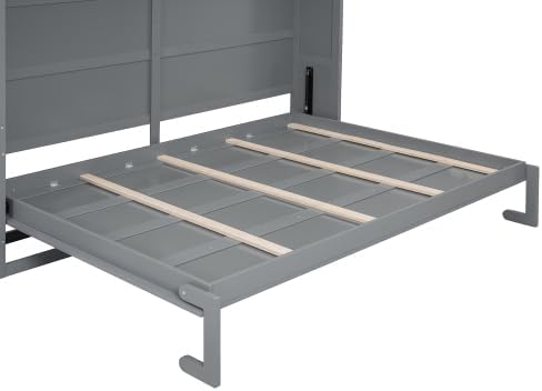 Queen Size Murphy Bed with Storage Cabinets, Foldable Space-Saving Cabinet Bed Wall Bed, Murphy Bed Cabinet for Bedroom, Guest Room, Home Office, Grey