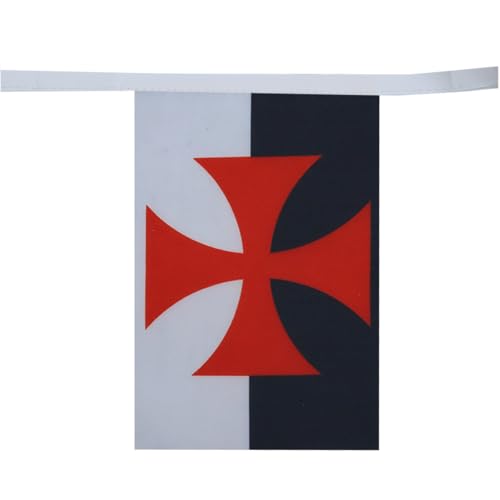 Image of AZ FLAG Templar Baussant 6 meters BUNTING Flag 20 flags 9'' x 6'' - catholic STRING flags 15 x 21 cm
