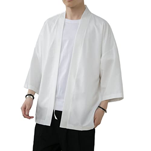 Men's Japanese Haori Jacket Kimono Noragi Cardigan 3/4 Sleeve Casual Happi Coat2