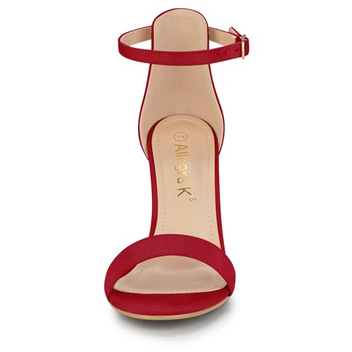 Allegra K Allegra K Women's Suede Ankle Strap High Stiletto Heels Red Sandals 6 M US