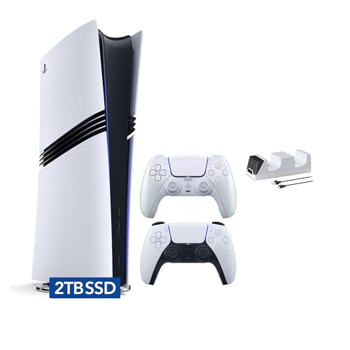 Sony PlayStation 5 Pro 2TB SSD Digital Console with Two Controllers, White and Chroma Pearl DualSense and Dual Controller Charger – Flagship PS5 Pro Console [video game] [video game] [video game] [video game] [video game] [video game]