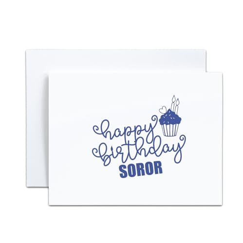 Image of Custom Made Love Birthday Sorority FOLDED Note Card Set, Birthday Women Stationary Notecard Set, Stationery For Sorority Women, Assorted Designs (Blue + White)