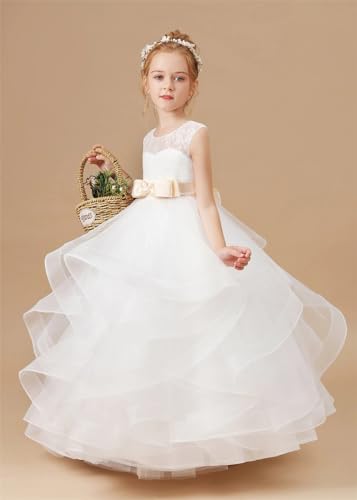 Lace Flower Girl Dress for Wedding Tulle Floor-Length Pageant First Communion Dress Girls Ball Gown Bow Knot4