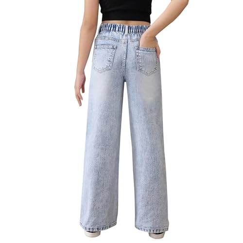 Girls Ripped Baggy Jeans Wide Leg High Elastic Waisted Denim Pants Cute Casual Y2K Streetwear Trousers Fall Winter Jeans3
