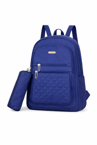 Mochila Feminina Escolar com Estojo Reforçada Trabalho Faculdade Juvenil Impermeável (Azul)
