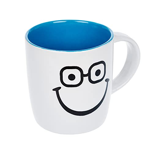 Invero® Set of 4 Large 11oz Stoneware Printed Funny Faces Mugs Cups Ideal for Tea, Coffee, Latte, Hot Chocolate, Gifts and More