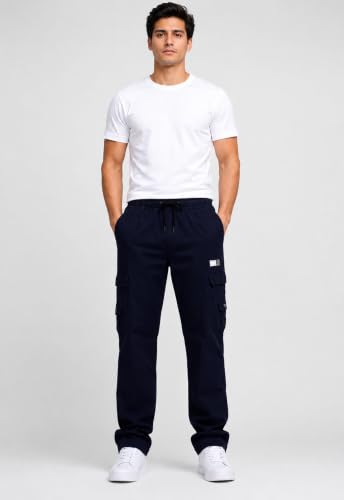 Image of DEELMO Cargo Pant for Men | Cotton Cargo's Pant | Men's Cotton Cargo Trousers | Elastic Drawstring Waist Straight Fit | Comfortable Breathable Cargos for Casual to (Available in Pluse Size)