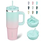 BJPKPK 30 oz Stainless Steel Tumbler With Handle Insulated Tumblers With 2 Straw Travel Coffee Mug With Lid,Bubble Gum