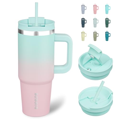 Image of BJPKPK 30 oz Stainless Steel Tumbler With Handle Insulated Tumblers With 2 Straw Travel Coffee Mug With Lid,Bubble Gum
