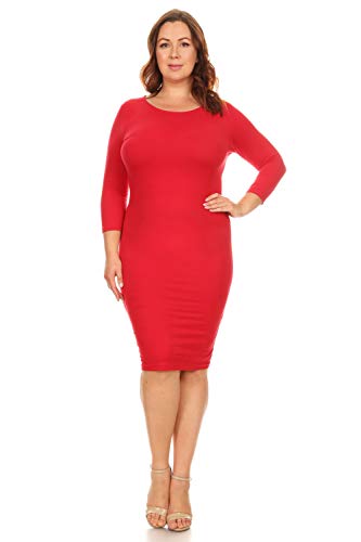 Image of ICONOFLASH Women's 3 /4 Sleeves Midi Bodycon Dress Crew Neck Fitted Dresses with Plus Size Options