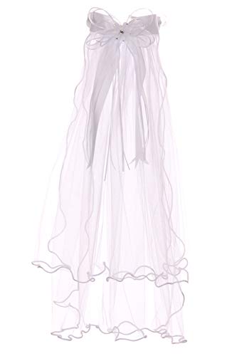 Girls first communion veil with tiara satin bow crown wedding bridal baptism3