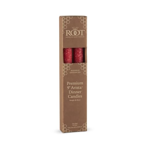 Bougies rustiques non parfumées cire d'abeille rouge 22,9 cm Arista