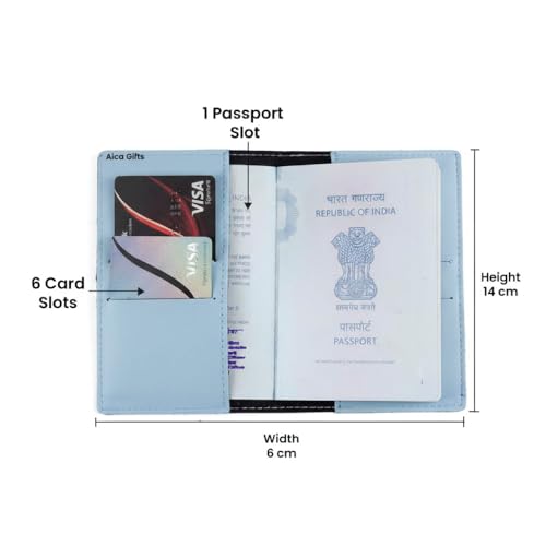 Image of AICA Personalised Name & Embroidery Patch Leather Passport Holder for Men & Women | Gifts for Women| Gift for Man|Passport Cover for Men| Passport Cover for Women (Babyblue)