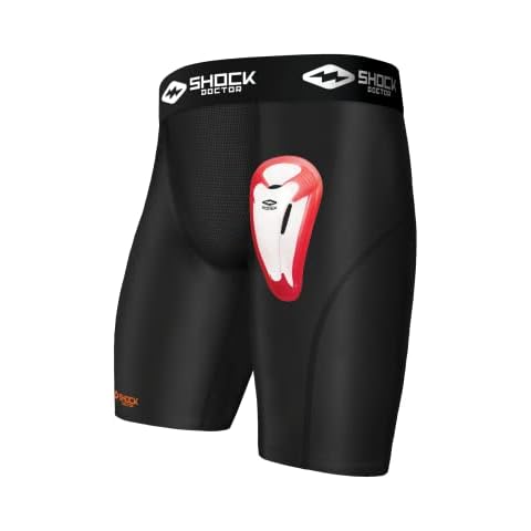 Shock Doctor Jungen Tiefschutz Kompressions-Short mit Bioflex Cup, Schwarz, Large Cover
