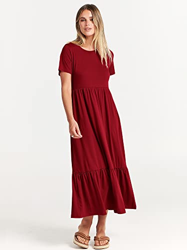 ANRABESS Womens 2026 Summer Casual Maxi Dress A line Tiered Flowy Short Sleeve Crewneck T Shirt Beach Travel Long Dresses