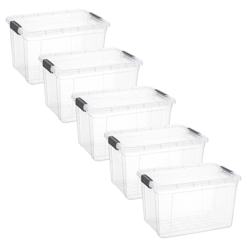 Image of Superio 14.7 Quart Clear Plastic Storage Boxes with Lids, Stackable Organizer Containers, BPA-Free Storage Bins for Home, Office, School & Dorm, 5 Pack