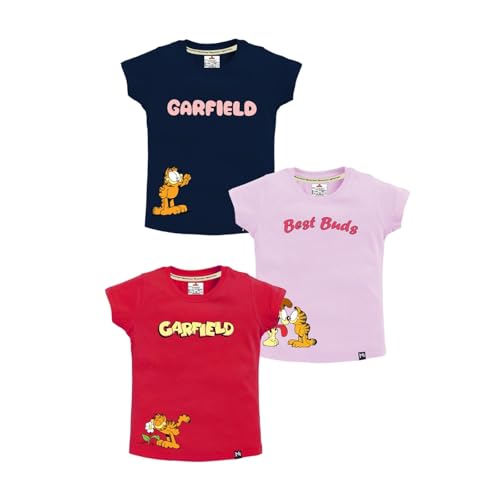Image of Amazon Brand - Jam & Honey Baby-Girls Half Sleeve Graphic Printed T-Shirt | Round Neck | Regular Fit | Cartoon Characters (Available from 1-14 Years) (Pack of 3)