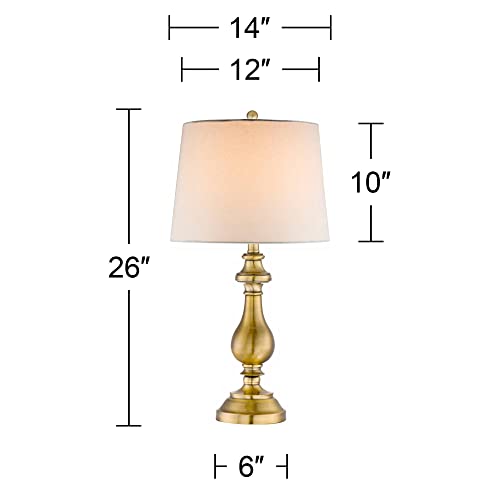 Regency Hill Traditional Style Table Lamp 26" High Antique Brass Gold Metal Candlestick White Tan Fabric Drum Shade Decor for Living Room Bedroom House Bedside Nightstand Home Office Family