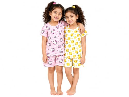 Image of NammaBaby Girl's Cotton Graphic Print Night Suit and Payjama Set - Multipack