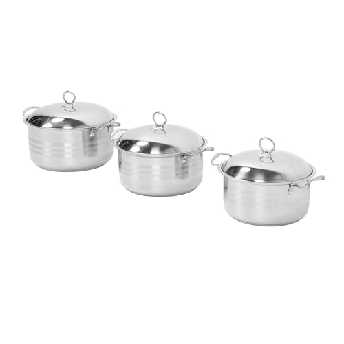 Nikou Juego de 3 ollas de acero inoxidable, distribución uniforme del calor, olla de sopa antiadherente con tapa para el hogar, cocina y restaurante, incluye cacerola y