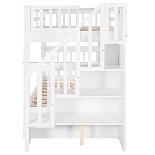 Harper & Bright Designs Twin Over Twin Bunk Beds With Storage Drawers And Stairs Wood Bunk Bed Frame For Kids Boys Girls Teens, White #TOP3