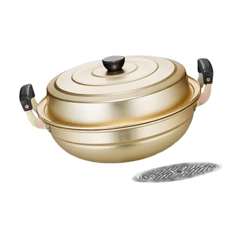Sharplace Aluminum Steamer,Steaming Cookware with Double Handle Food Cooker Steam Pot with Lid for Kitchen Noodle Home Sauce Dumplings, Gold 38.5x23cm