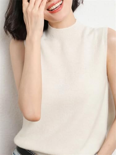 Women Mock Neck Knitted Waistcoat, Merino Wool Sleeveless Sweater4