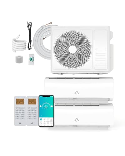 24000 BTU Dual Zone Mini Split AC, Heating System, 2x 12000 BTU WiFi Enabled, 20 SEER2 Inverter, 208-230V, Multi Zone Ductless for Home, Office, Living Room, with Installation Kits, White