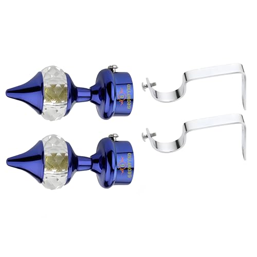 Image of Aluminium Single & Double Diamond Curtain Brackets Parda Holders with Support Fittings 1 Inch Rod Pocket Finials Designer Door and Window (Pack of 1 Pair, Blue)