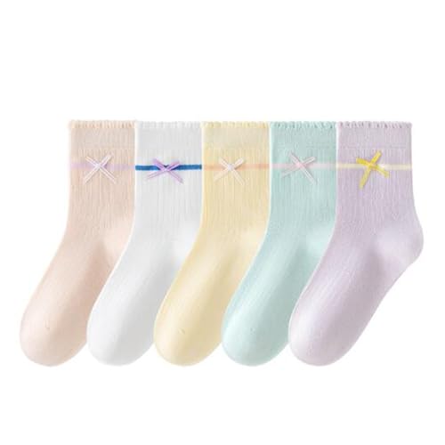 Halilo 5 Pairs Girls Socks Spring Autumn Soft Kids Toddler School Ankle Socks