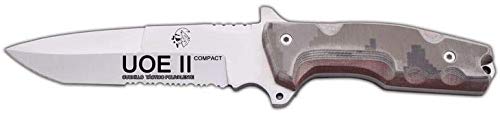 Cuchillo UOE II Compact J&V - Mango Mikarta Camo Desert Pixel Árido - Acero MOVA 58 - Hoja de 14.5 cm - Funda Cordura multiposición - Cuchillo de Supervivencia Campo Bushcraft Caza Pesca y Outdoor Cover
