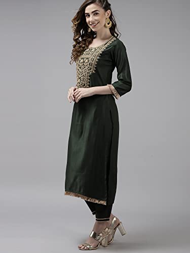 Image of INDO ERA Women Viscose Green Kurta Set