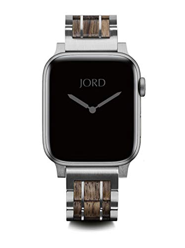LIMITED Edition JORD Compatible Apple Watch Band - 100% Natural Exotic & Harmonic Woods - iWatch Series 5/4/3/2/1 - 38mm/40mm, 42mm/44mm (Black Limba & Brushed Stainless, 42mm/44mm)