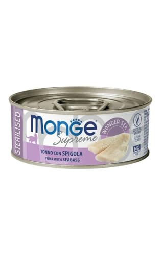 MONGE Húmedo para gatos Supremo esterilizado atún de piga 6 cajas de 80 g
