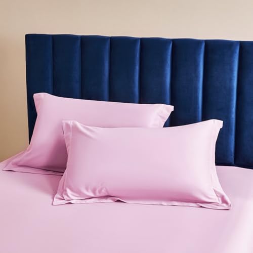 NTBAY 2 Pack 500 Thread Count 100% Egyptian Cotton Oxford Pillowcases, Super Soft and Breathable Euro Standard Pillow Cases | Hotel Quality Pillow Shams, 50x75 cm, Pink