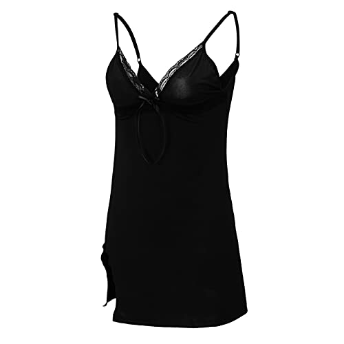 Chemise de nuit femme en dentelle avec bretelles spaghetti et col en V