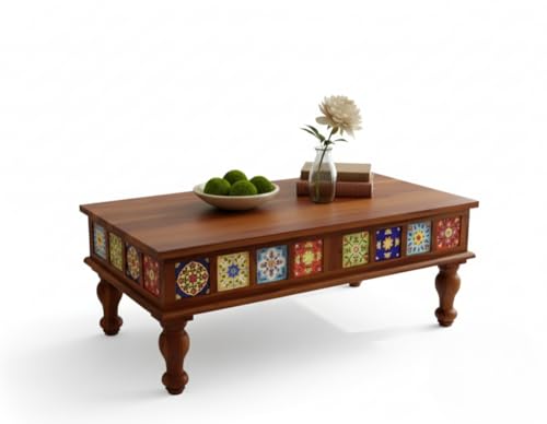 Image of Sheeshsam Wooden Center Coffee Table - Solid Wooden Coffee Table for Living Room - Tea Table Teapoy Center Piece for Home Sofa Center Table for Living Room (Honey, Jesse)