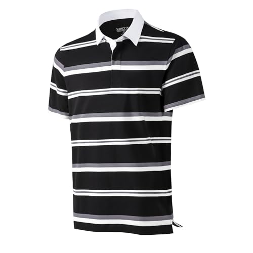 VANLYTK Mens Polo Shirts Striped Short Sleeve Cotton Casual Collared Dry Fit Golf Shirts for Men (US, Alpha, Large, Regular, Regular, Black & Gray Striped)