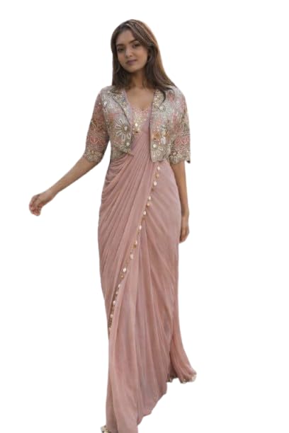 Lehenga Choli Indo-Western Draped Set For Womens And Girls Trending Embroidery Sequins work ready to wear saree with full koti Wedding Piech