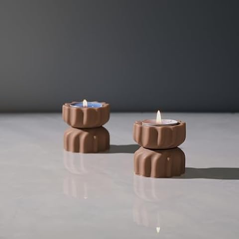 ICNBUYS Spiral Grain Tealight Candle Holder Set of 2; Cement Tea Light Votive Candle Holder with a Twist; Decorative Small Cement Candle Holder for Coffee or Dining Table Decor; 2 x 2.1 Inches Cover