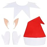 4 Pcs Christmas Elf Costume Set Doll Costumes Including Hat White Collar Gloves and Fairy Pixie Elf Ears for Halloween Christmas Party Accessories