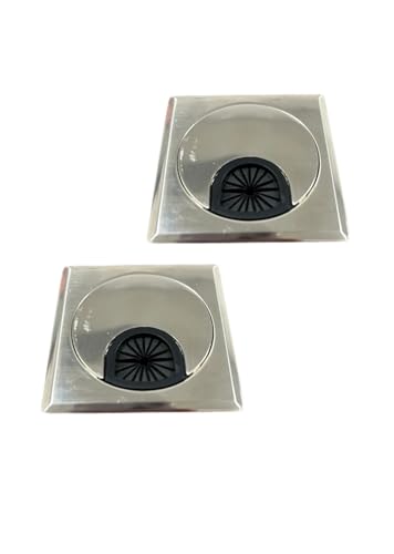 Accessorize it; Brushed Silver Round Metal Desk Grommet with Square Outer Trim, 60 mm / 2.36 inches, 2 Pack