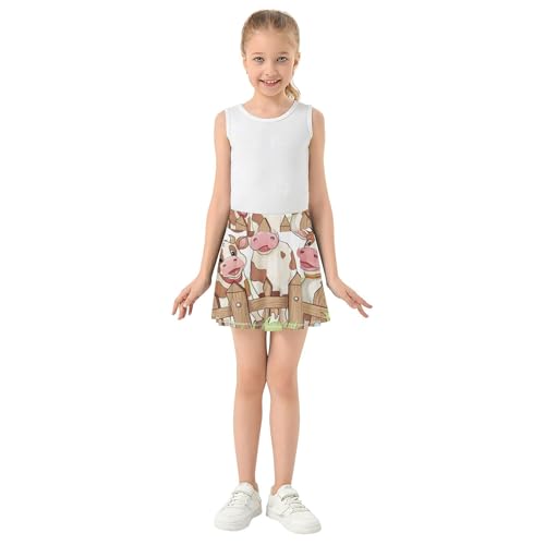 Joisal Neon Girls' Shorts Athletic Skorts Toddler Tennis Skirts Little Girl Cheerful Cows Greenery Farm 4t3